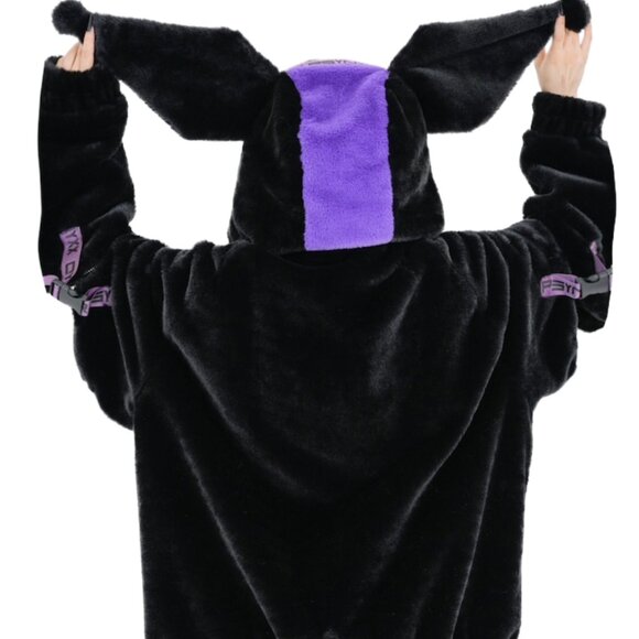 NEW PSYNXX - Cyberpunk Devil Ears Faux Fur Black Purple Oversized Jacket - Picture 3 of 4